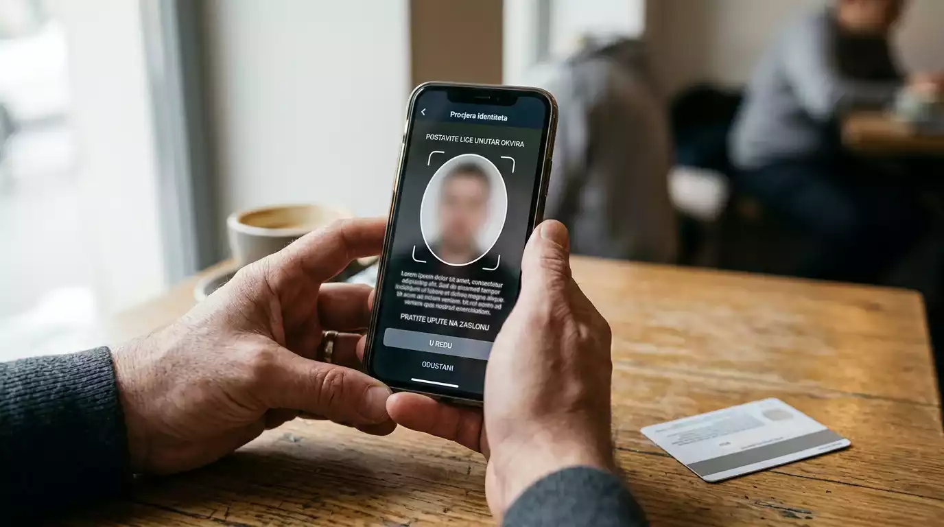 KYC verifikacija Jeton računa s osobnom iskaznicom i selfie potvrdom identiteta.