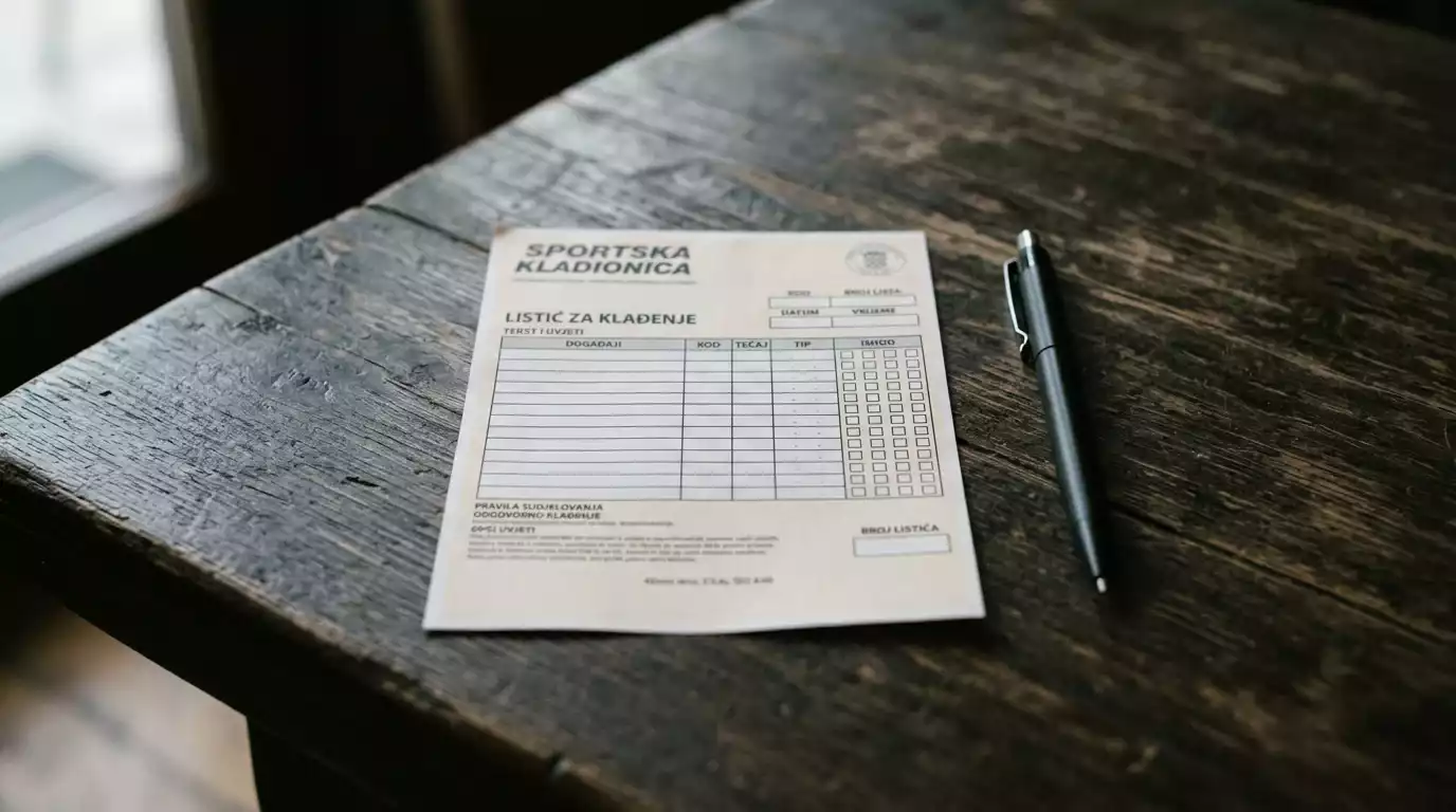 Listić u kladionici s prikazom uloga, kvote, manipulativnog troška i potencijalnog dobitka