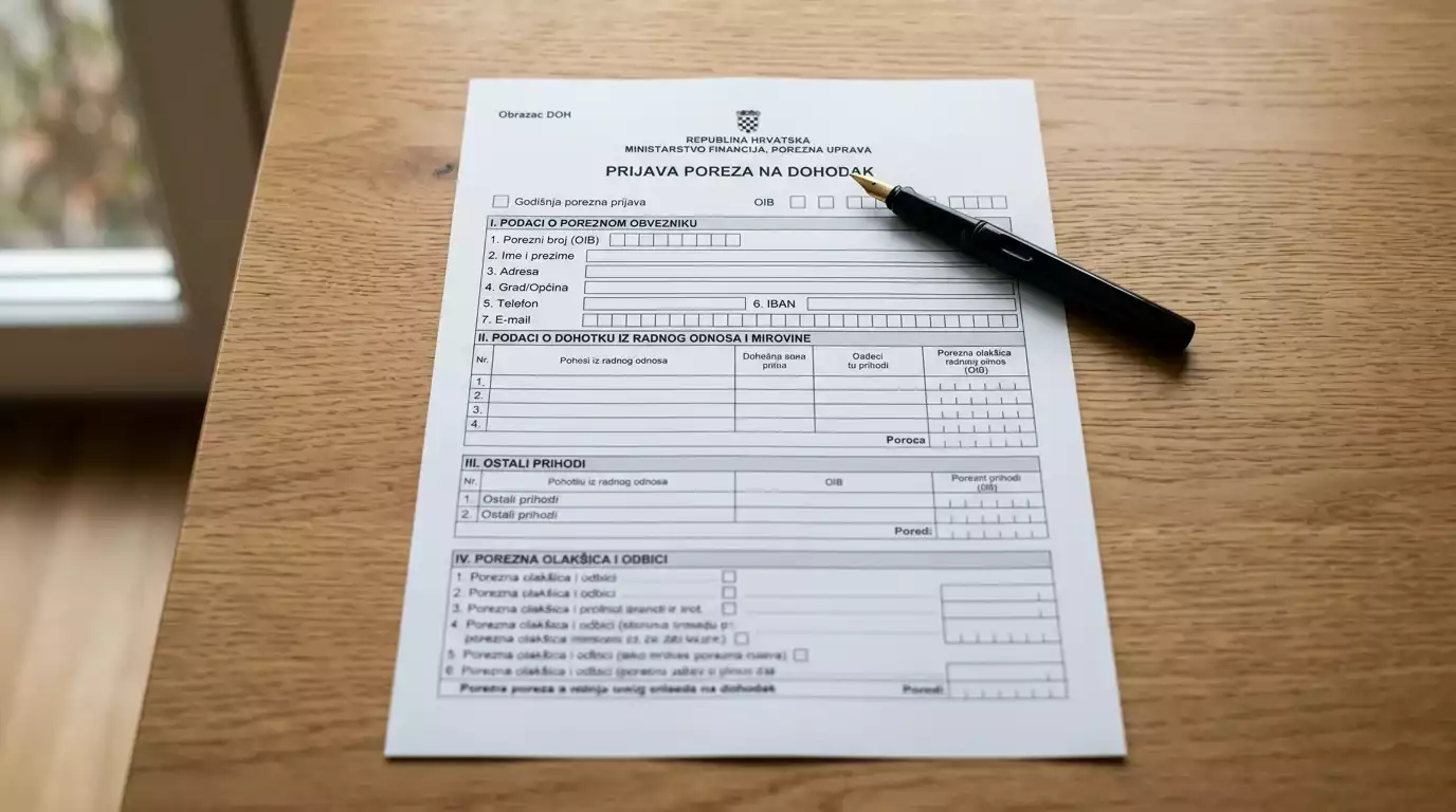 Porezni obrazac za prijavu dobitka iz klađenja s nalivperom na uredskom stolu